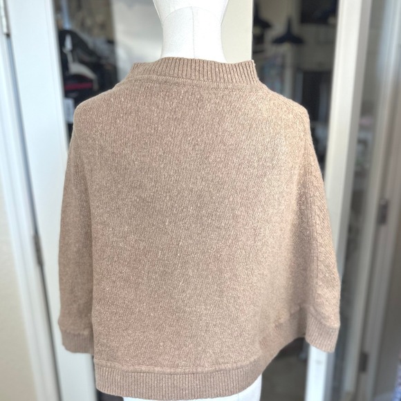PORTOLANO 100% Cashmere Poncho Sweater Taupe Bow Mock Neck‎ - Picture 4 of 9